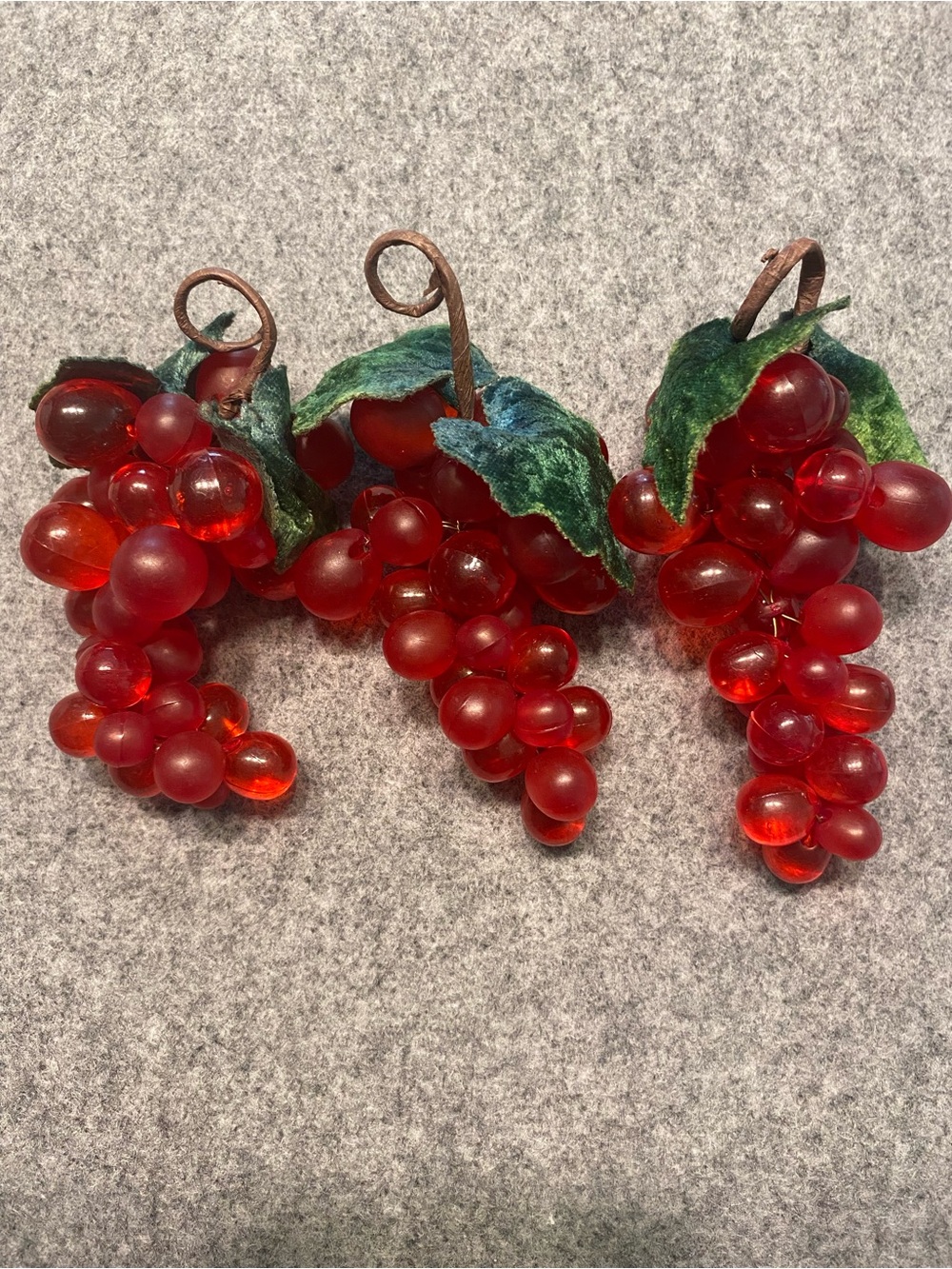 Vintage lucite grape clusters 5" red MCM mid century modern home decor lot of 3
